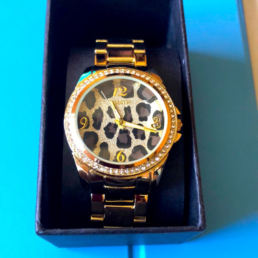 Gold toned, Leopard Print Faced Watch